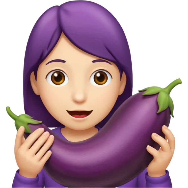 A person eating an eggplant emoji