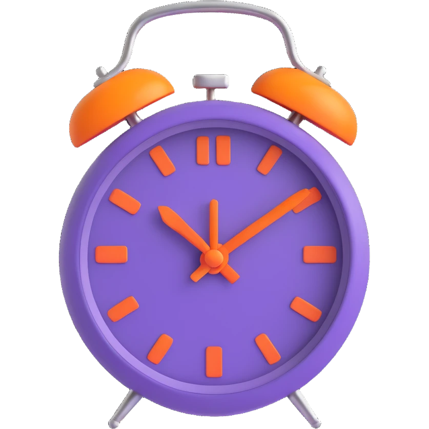 alarm principal color: #7f0fdb and #fe6601 emoji