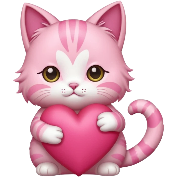 chibi anime pink cat holding a big heart emoji