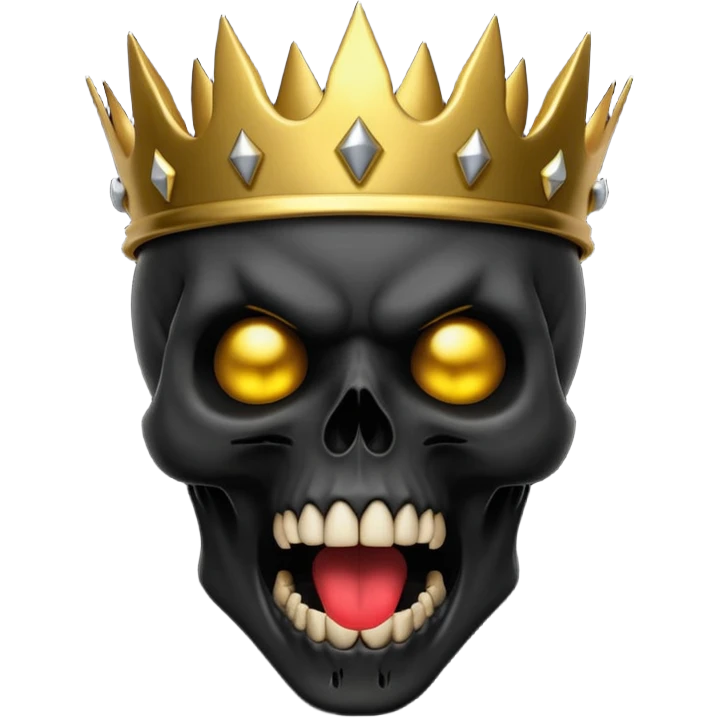 Demonic 3D skull holding its head in shock, mouth open, wearing a golden crown, dark horror vibe emoji