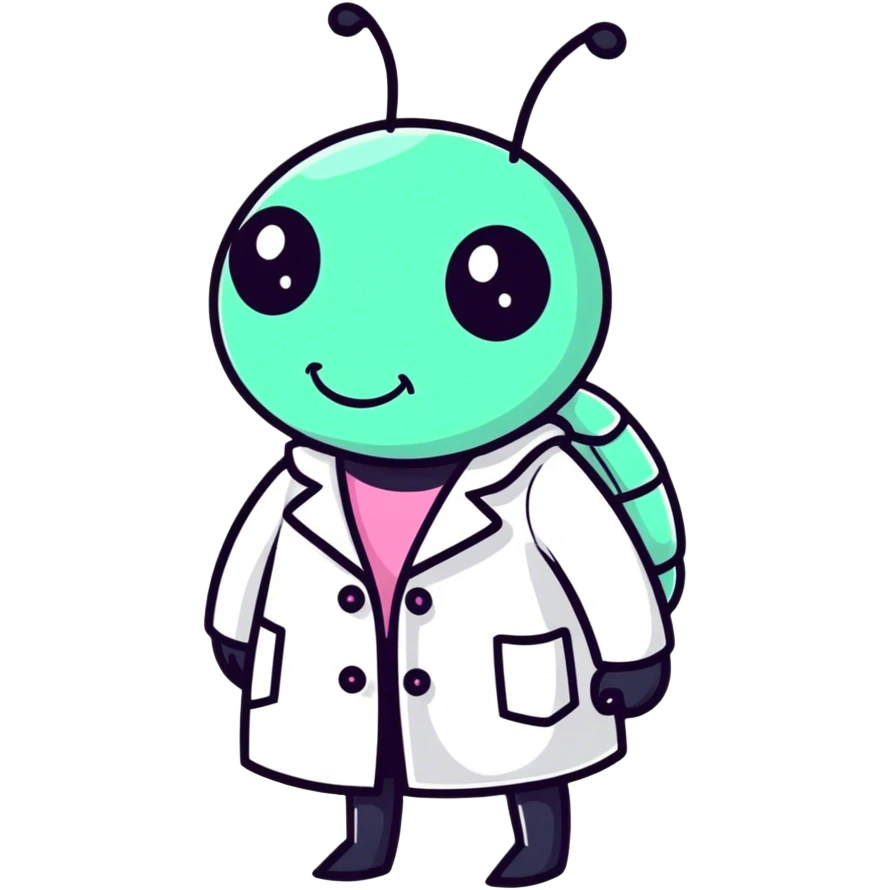 A cute beetle bug very girly looking colors wearing a lab coat ￼ emoji