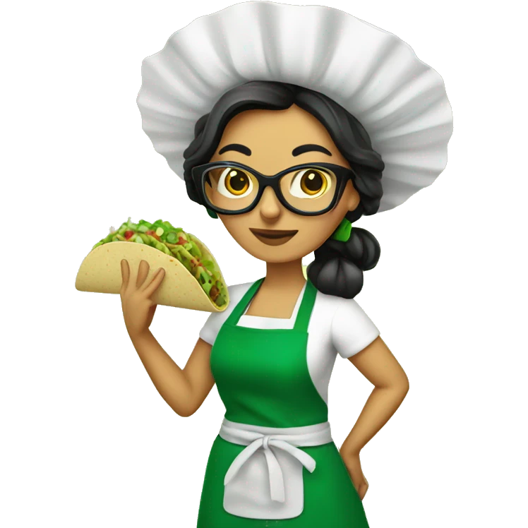 mexican lady green apron  with glasses cooking tacos emoji