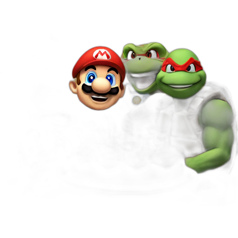 Mario having a birthday party with ninja turtles emoji