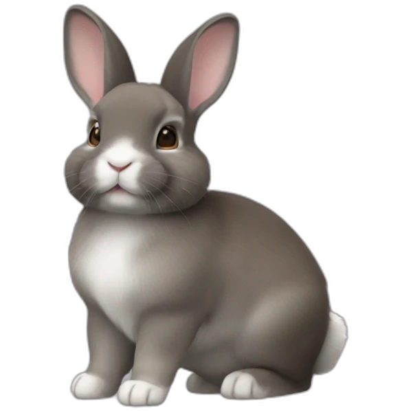 Netherland dwarf bunny with grey/brown fur and white nose and front of toes emoji