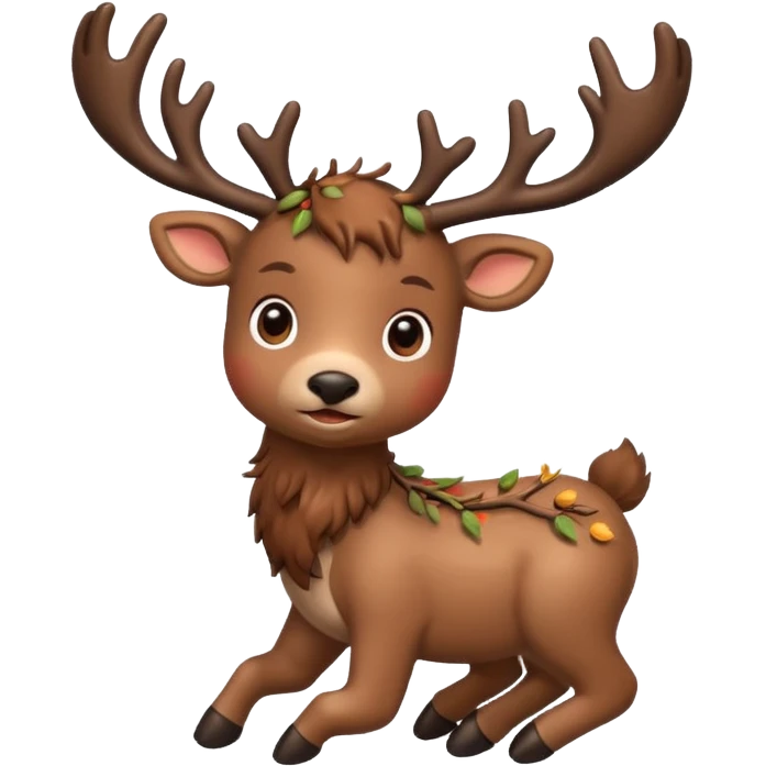 reindeer baby  cute, full body , branches stuck in head emoji