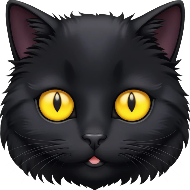 Fuzzy black cat with yellow eyes emoji