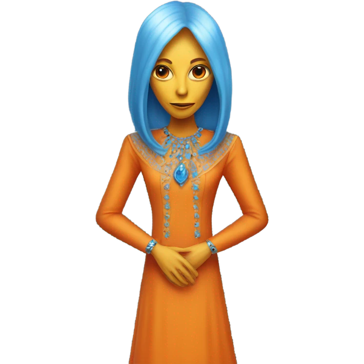 a orange alien woman full body in blue Romanov dress emoji