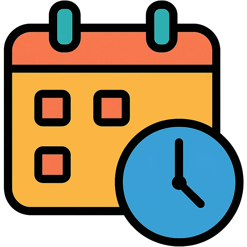 calendar icon with a clock, indicating scheduled work time emoji