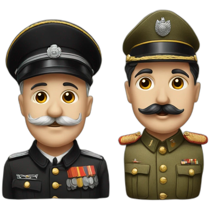 Charlie Chaplin with mustach of a german chief during the 1940s and a German military cap emoji