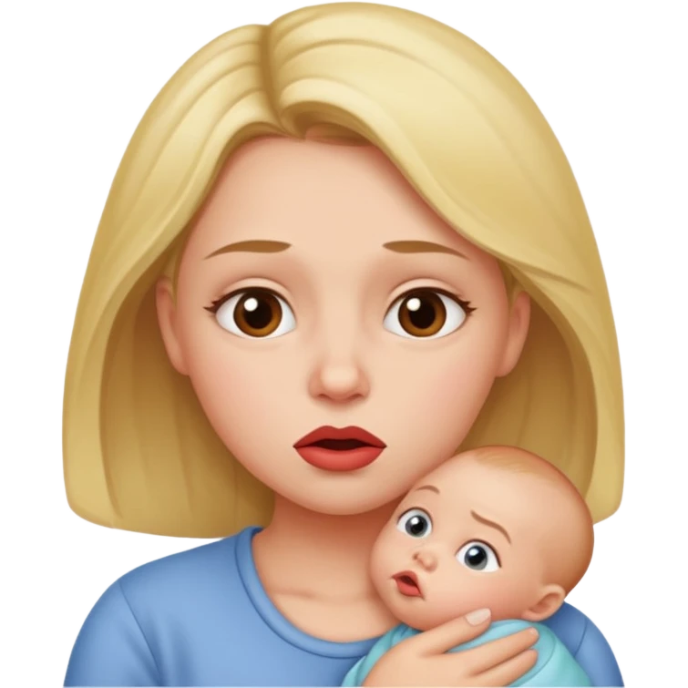woman thinking of a baby while biting her lip emoji
