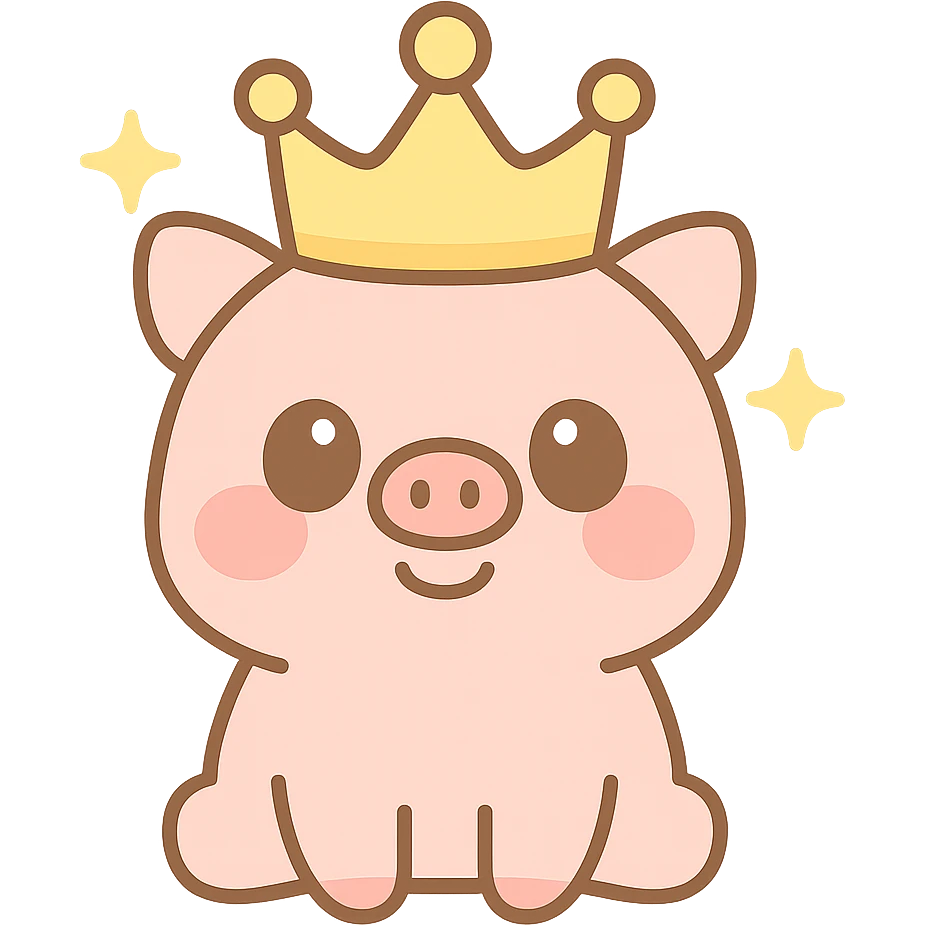 king pig wearing a golden crown, cute style emoji