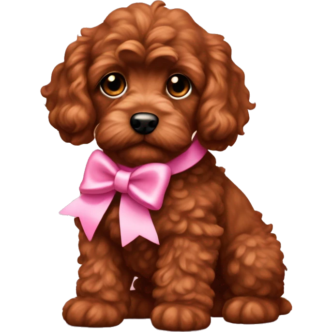 Full body reddish brown baby cockapoo with pink bow emoji
