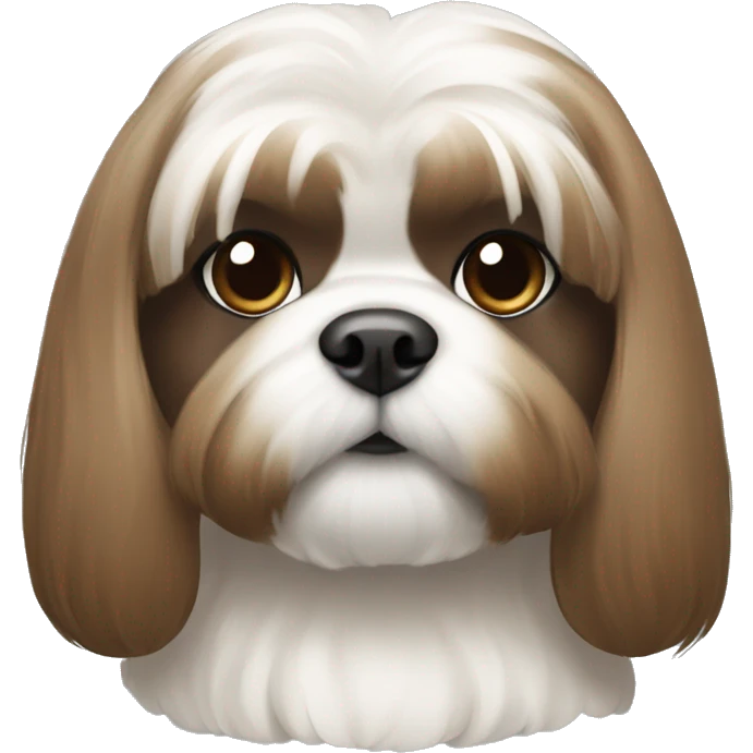 brown white shi tzu and girl with bangs brown hair emoji