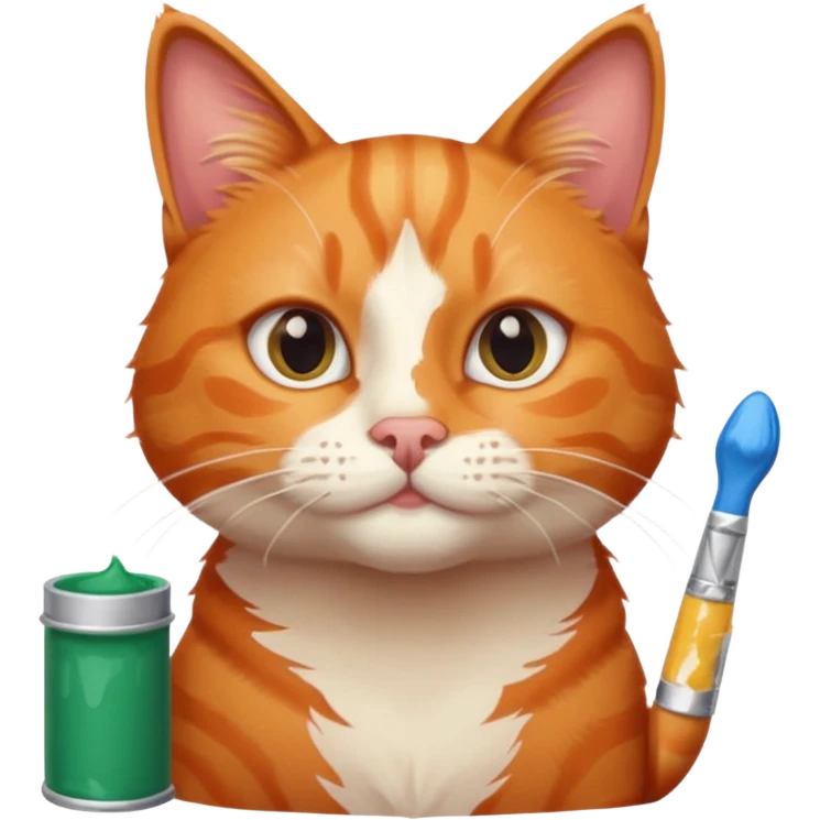 Chat roux avec tubes de peinture qui samuse emoji