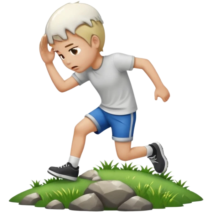 Person slipping on wet grass and hitting head on rock emoji
