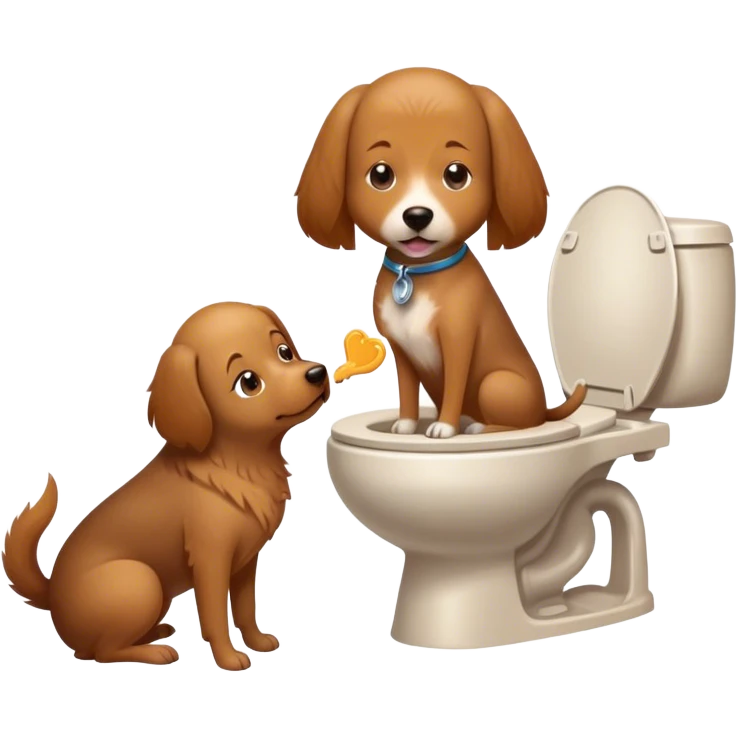 A mommy dog helping her dog with Down syndrome poop on the toilet emoji