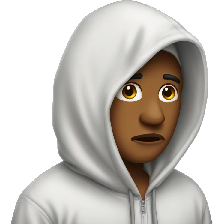 person with hoodie on looking sad emoji