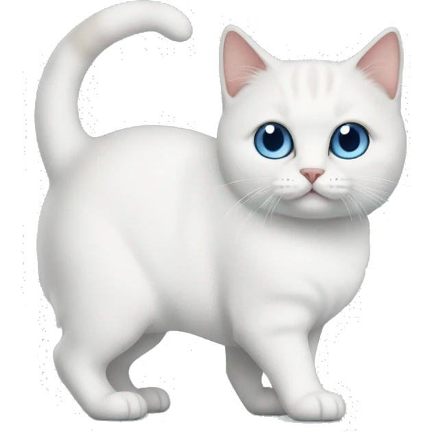 White munchkin cat blue with eyes standing emoji