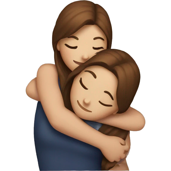 Two white girls with brown hair hugging each other emoji