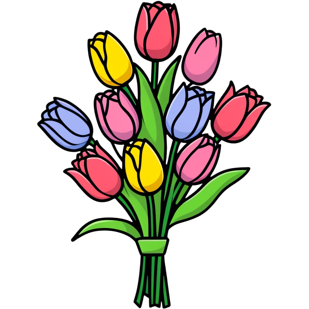 spring flower bouquet with colorful tulips and roses emoji