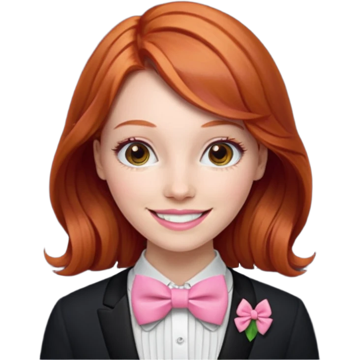 readhead woman with pink bowtie emoji