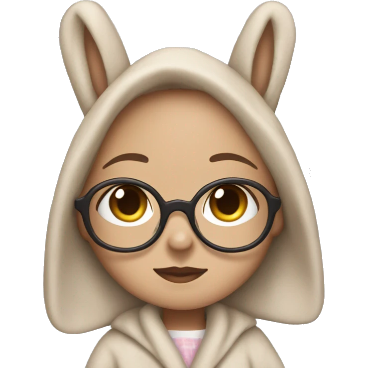 girl with glasses and teddy bear that’s wearing a bunny dressing gown  emoji