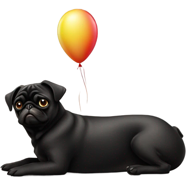 Black pug  and a ballon with the words  “I’m sorry” emoji