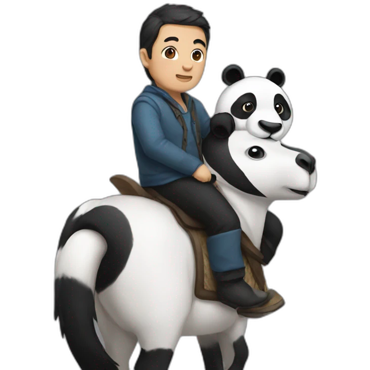 Man zitting on horse dressed as a panda emoji