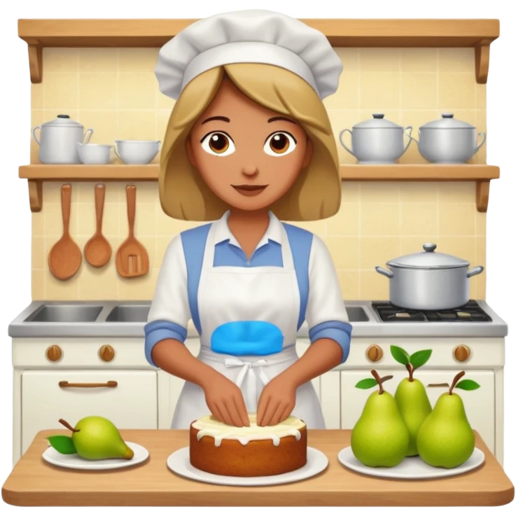 woman making pear cake emoji