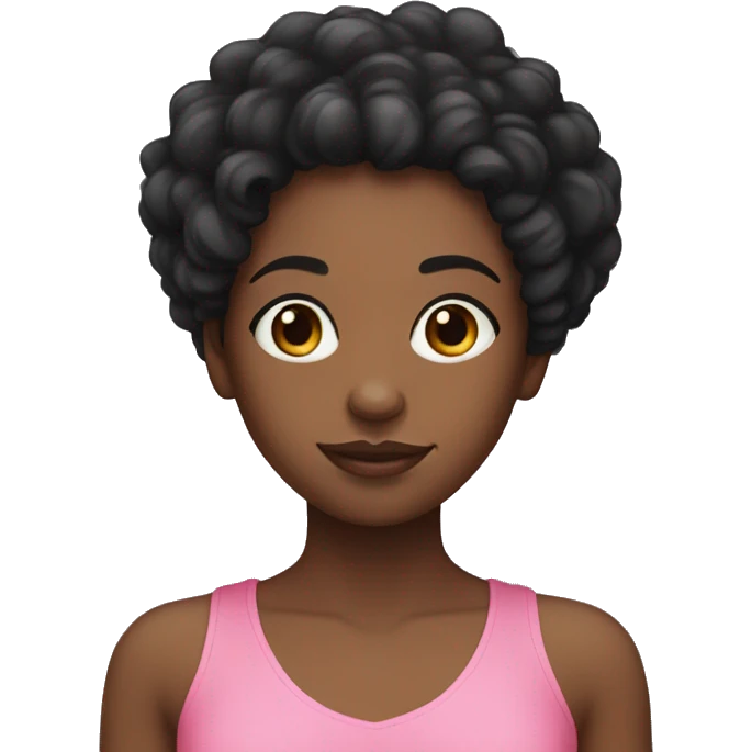 Black girl with long black curly hair wearing pink with no sleeves emoji