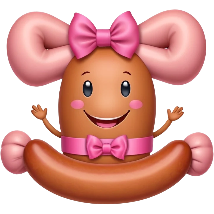 a sausage with arms, legs, face, a pink bow on the head emoji