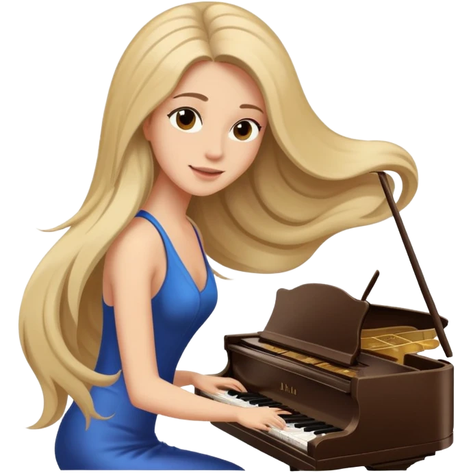 woman with very long flowing hair playing the piano emoji