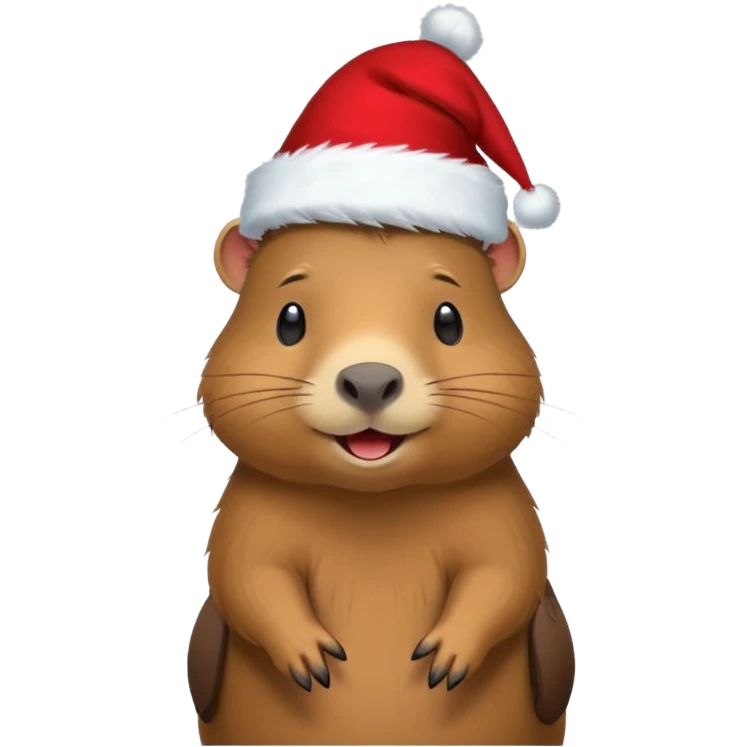Capybara con gorrito de navidad con un montón de poses para paquete de sticker de WhatsApp que hablen peor ejemplo hola o algo asi emoji