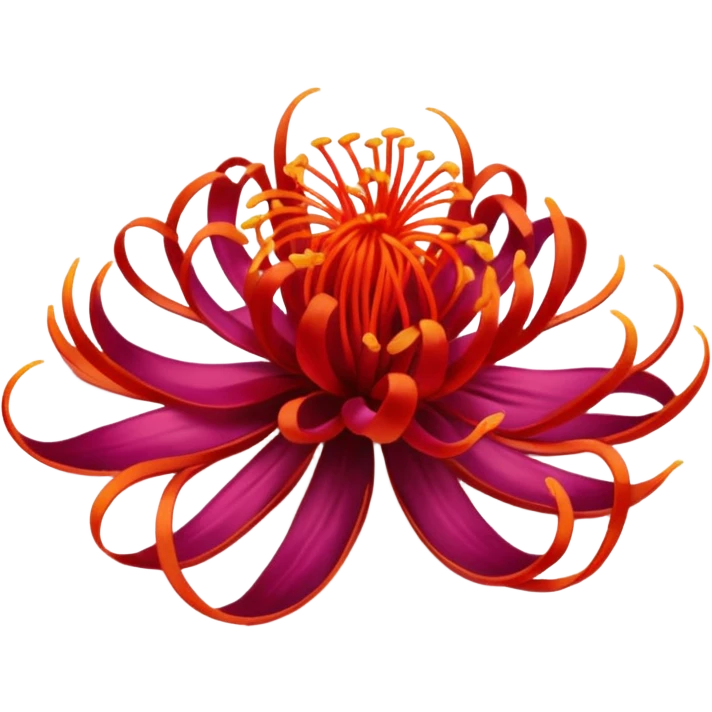 small delicate cluster of vivid red saffron threads with fine slightly curled strands and wispy tips, lightweight dry slightly glossy filaments, loosely arranged to highlight airy structure, soft lighting, subtle shadows, emoji scale emoji