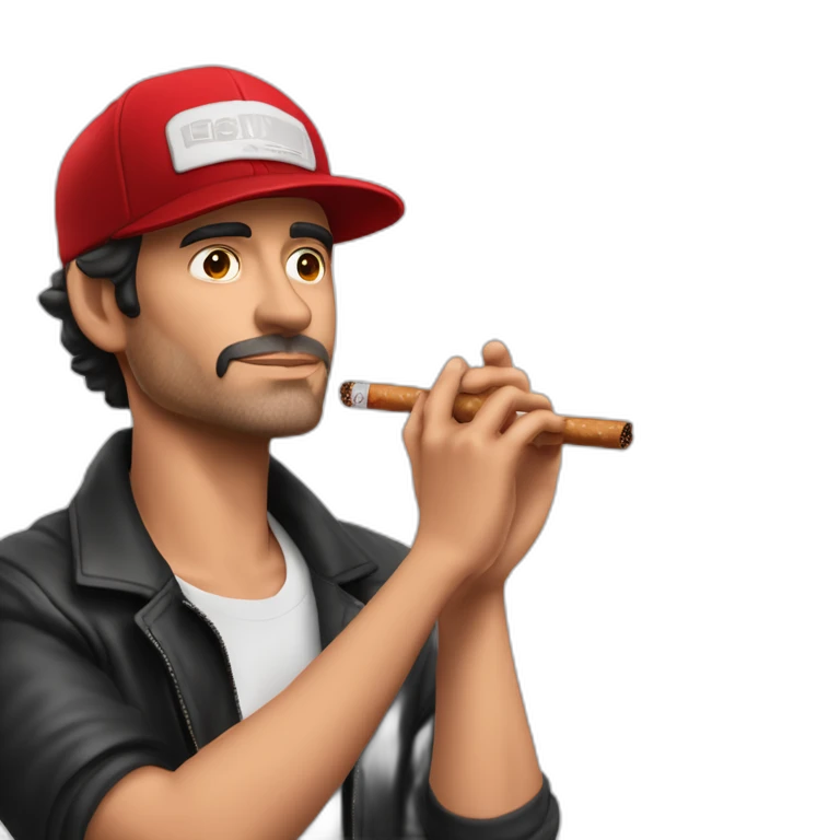 Actor Eduardo Gómez con un cigarrillo en la mano y con una gorra roja con un texto que diga "ignorante de la vida" emoji