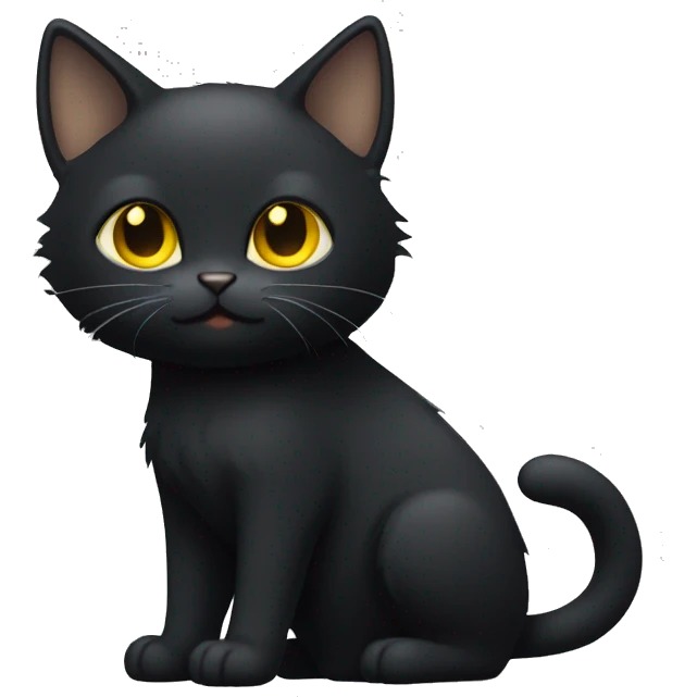 Small short haired black cat with yellow eyes full body hair sticking up on tips of ears emoji