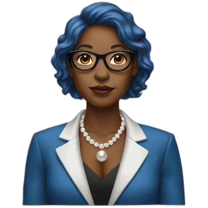 blue blazer, black woman, glasses, pearl necklace emoji