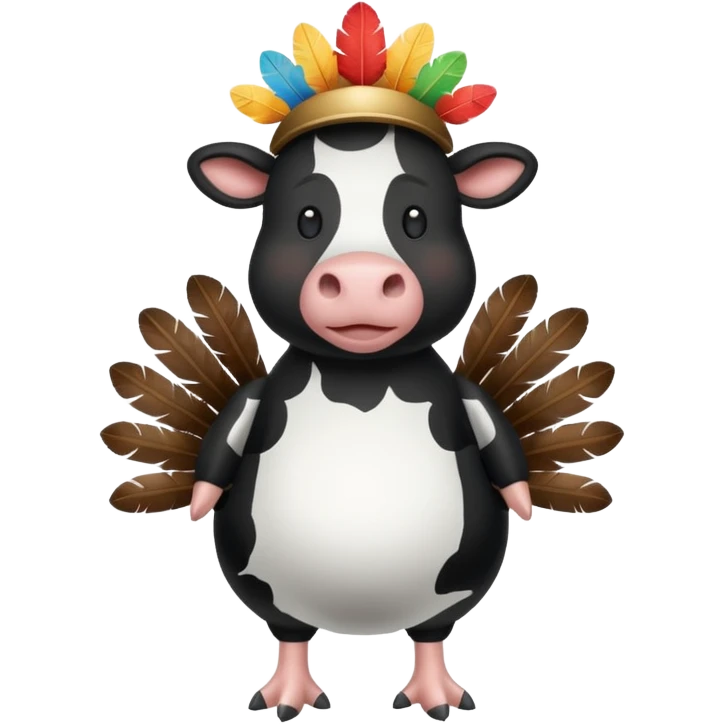 A black and white cow in a turkey costume emoji