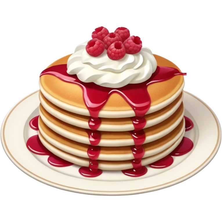 Raspberry and whip cream pancakes on plate  emoji