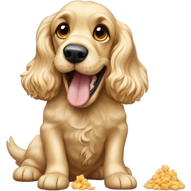 blonde Cocker spaniel eating emoji