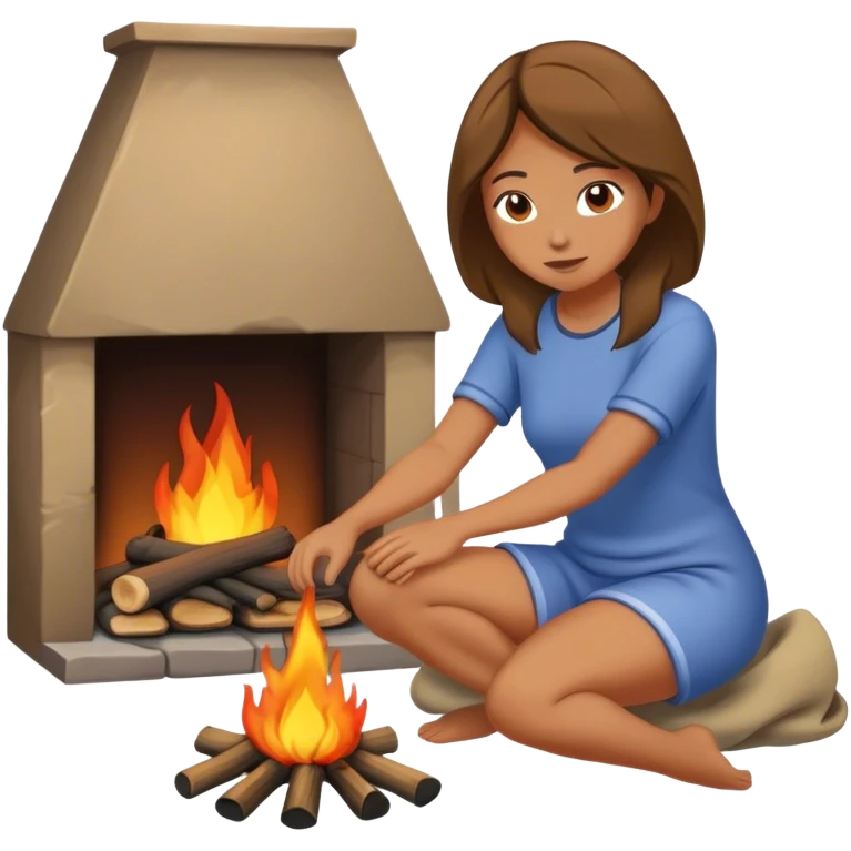 kneeling woman drying clothes in front of the fire emoji