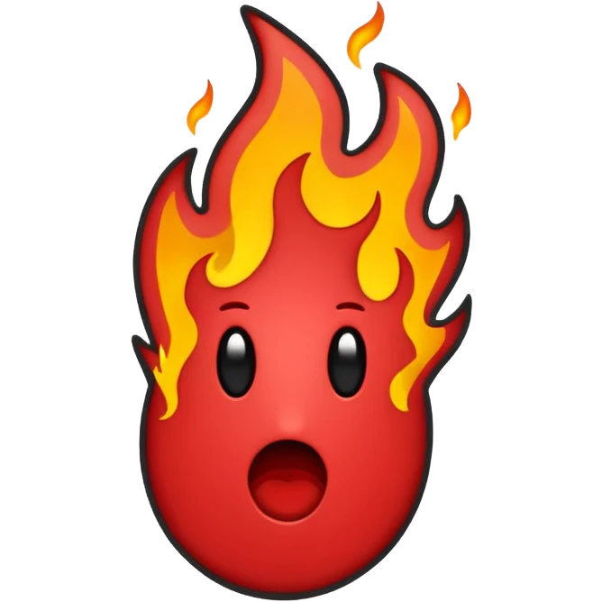 Minimalist emoji-style sticker of a bold exclamation mark surrounded by small flames or cracks. Black and dull red color palette, no outline.
 emoji