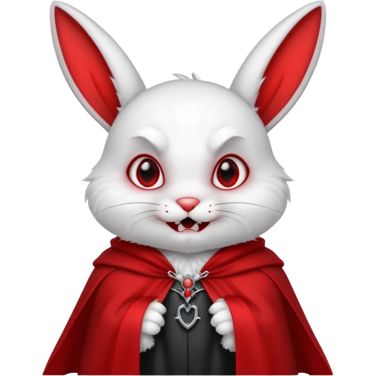 Vampire animal, bunny'  in red collar cloak, red eye, fangs emoji
