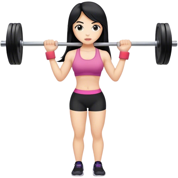 Girl with long black hair lifting weights  emoji