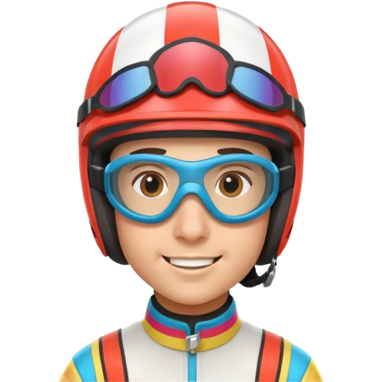 horse race jockey portrait, head and shoulders only, wearing colorful racing helmet and goggles, sporty uniform collar, confident smile, 3D cartoon, mobile game icon style, clean background, no text, no watermark
 emoji