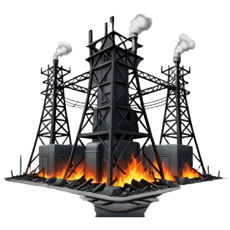 an exploded, destroyed electrical substation with towers emoji