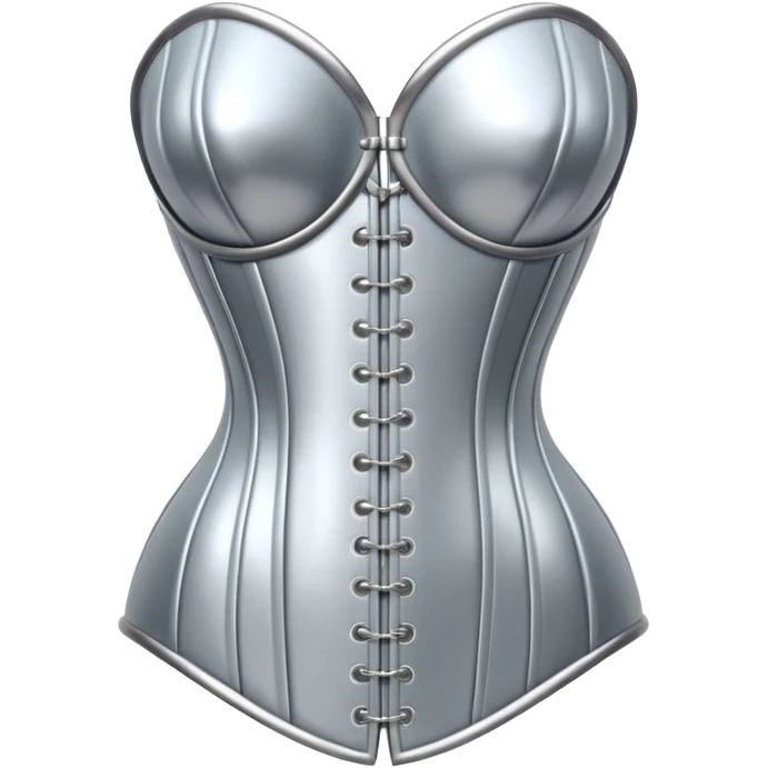 A luxury corset emoji made of silver chrome, smooth metallic curves, minimal fashion silhouette, glossy reflections, sensual high-end aesthetic, iOS emoji style, centered, clean white background emoji