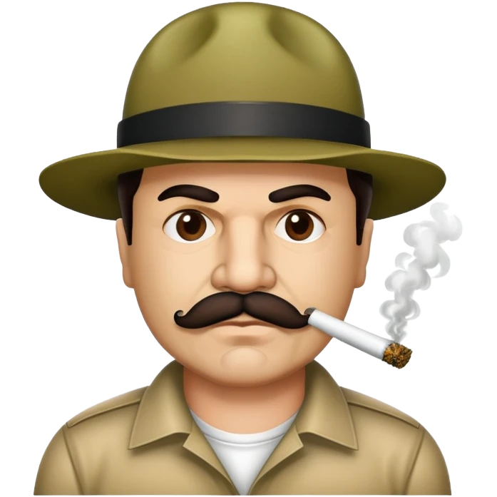 El Chapo drug lord with mustache smoking marijuana emoji