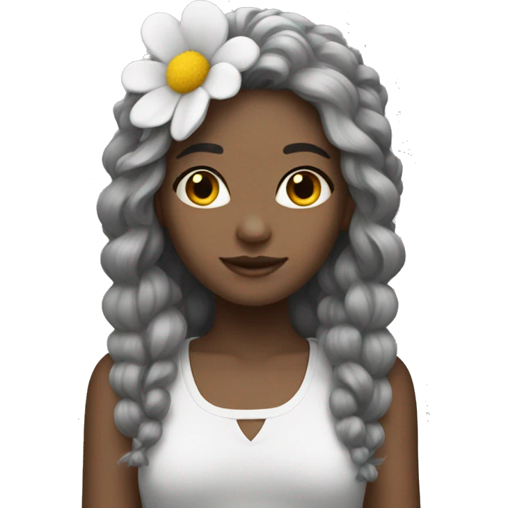 greyscale girl with flower hair emoji