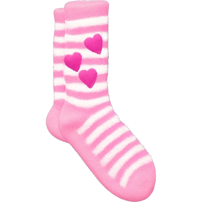 Light Pink and white stripe fuzzy socks with hot pink hearts on them emoji
